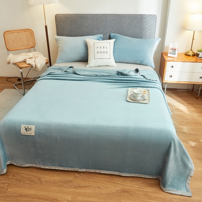 91家纺网 家纺一手货源 找家纺 宅部落 2025新款牛奶绒毛毯毯子300克云貂绒盖毯系列-纯色 深蓝