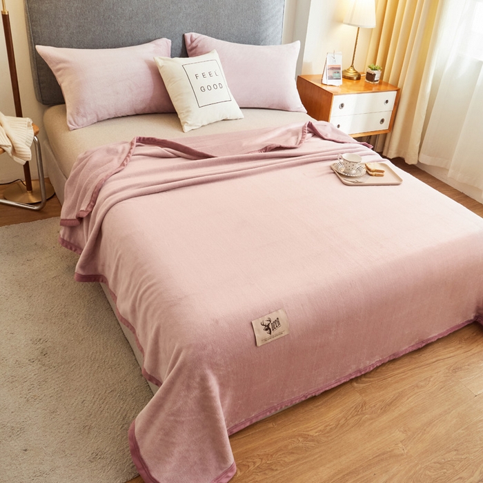 91家纺网 家纺一手货源 找家纺 宅部落 2025新款牛奶绒毛毯毯子300克云貂绒盖毯系列-纯色 浅粉