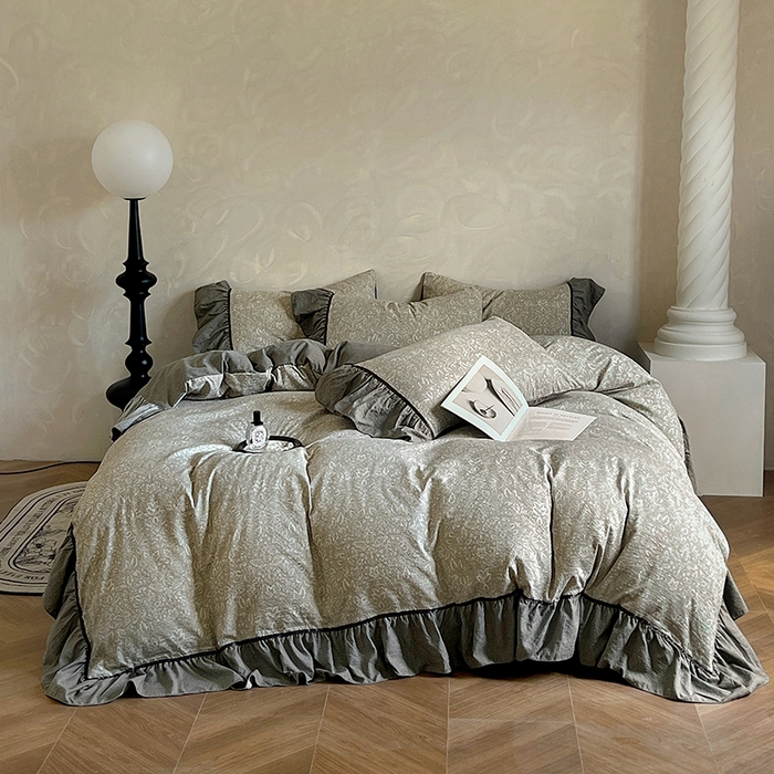 91家纺网 家纺一手货源 找家纺 （总）春光里 2025新款高克重亚麻皱皱纱四件套