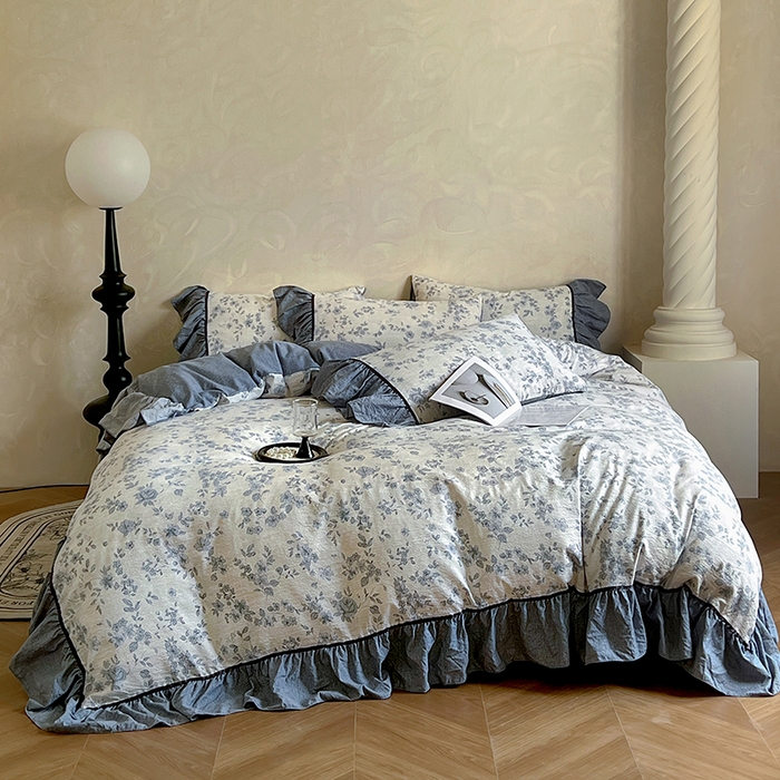 91家纺网 家纺一手货源 找家纺 （总）春光里 2025新款高克重亚麻皱皱纱四件套