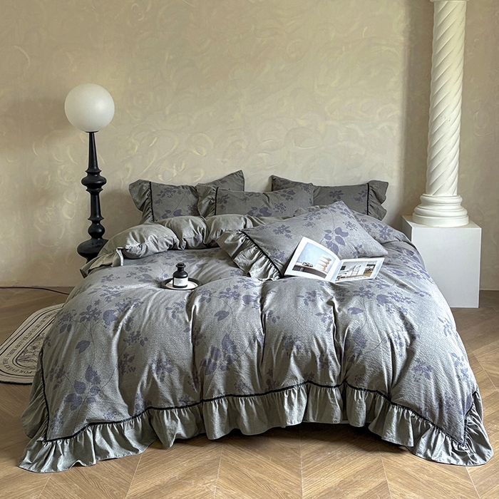 91家纺网 家纺一手货源 找家纺 （总）春光里 2025新款高克重亚麻皱皱纱四件套