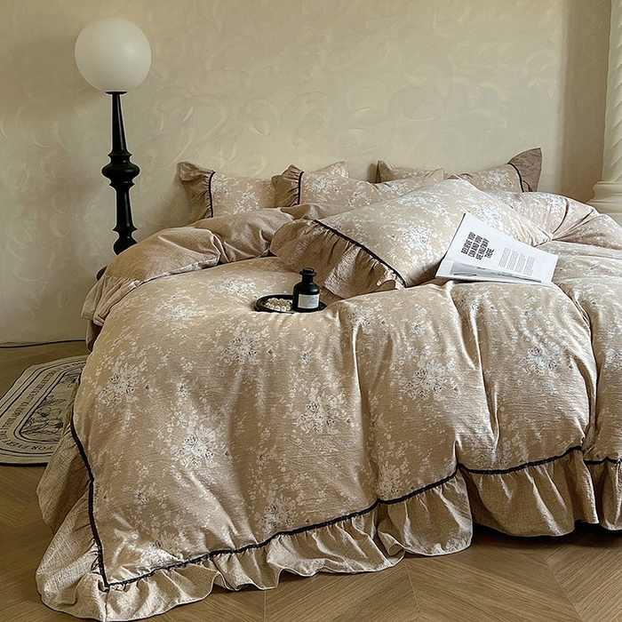 91家纺网 家纺一手货源 找家纺 （总）春光里 2025新款高克重亚麻皱皱纱四件套