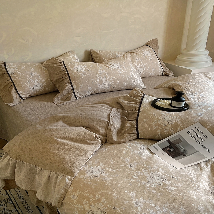 91家纺网 家纺一手货源 找家纺 （总）春光里 2025新款高克重亚麻皱皱纱四件套