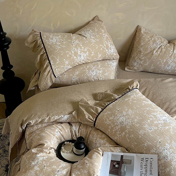 91家纺网 家纺一手货源 找家纺 （总）春光里 2025新款高克重亚麻皱皱纱四件套