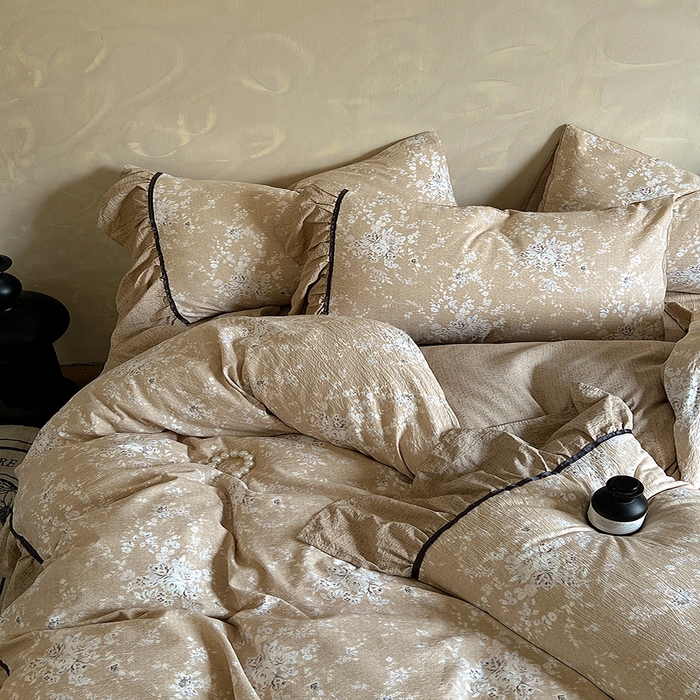 91家纺网 家纺一手货源 找家纺 （总）春光里 2025新款高克重亚麻皱皱纱四件套