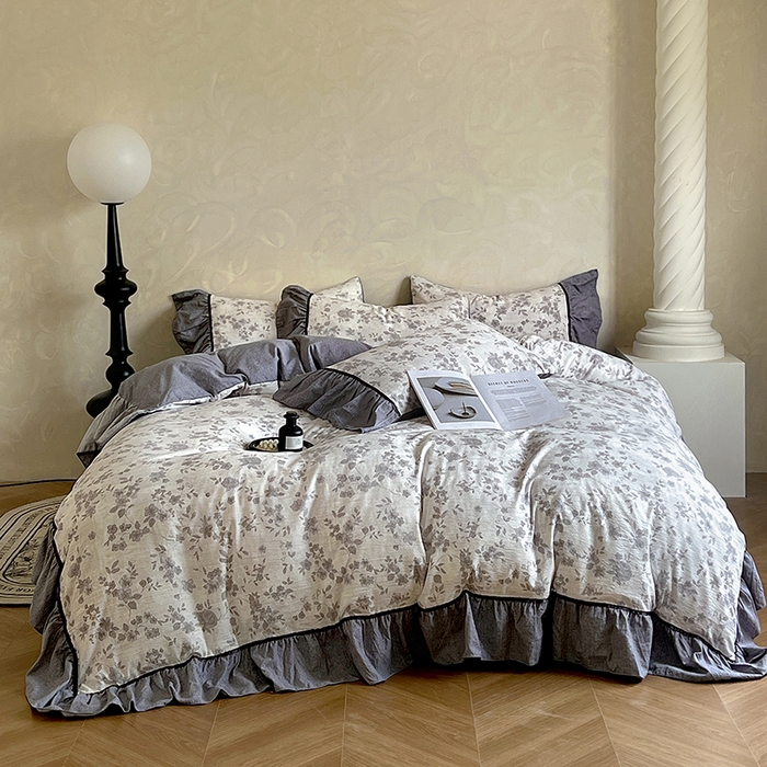 91家纺网 家纺一手货源 找家纺 （总）春光里 2025新款高克重亚麻皱皱纱四件套