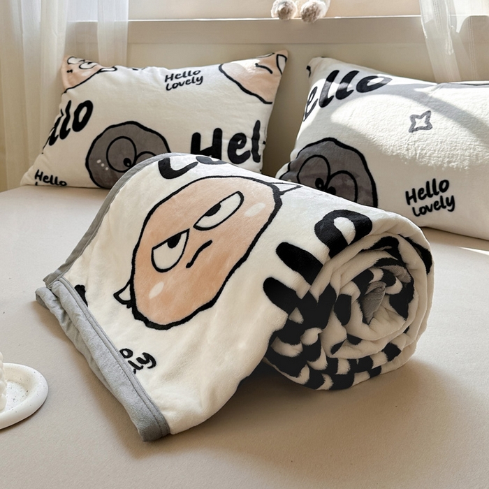 91家纺网 家纺一手货源 找家纺 宅部落 2025新款牛奶绒毛毯毯子300克云貂绒盖毯系列-印花 愤怒的小煤球