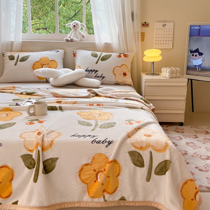 91家纺网 家纺一手货源 找家纺 宅部落 2025新款牛奶绒毛毯毯子300克云貂绒盖毯系列-印花 幸运之花