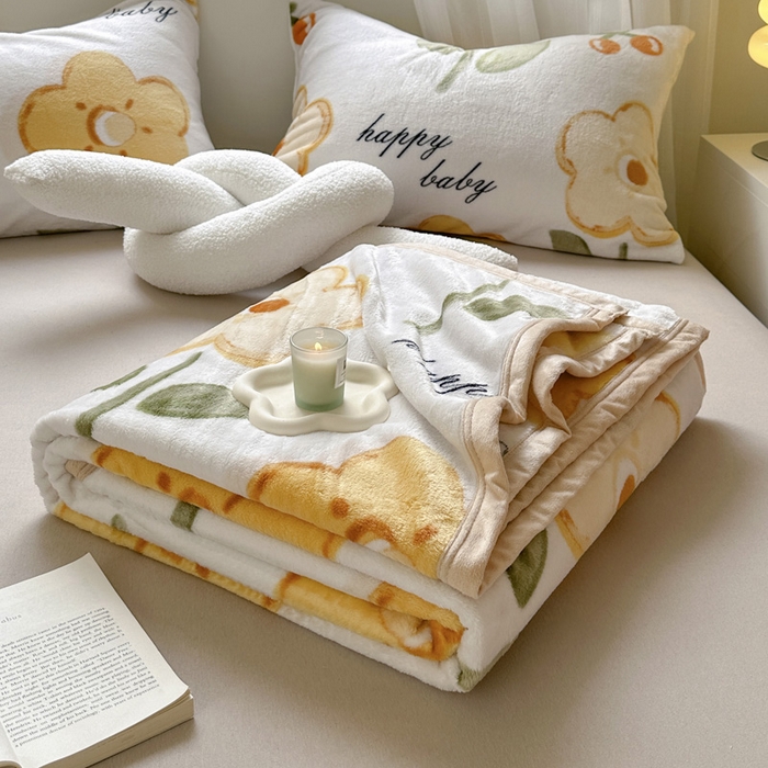 91家纺网 家纺一手货源 找家纺 宅部落 2025新款牛奶绒毛毯毯子300克云貂绒盖毯系列-印花 幸运之花