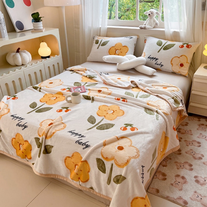 91家纺网 家纺一手货源 找家纺 宅部落 2025新款牛奶绒毛毯毯子300克云貂绒盖毯系列-印花 幸运之花