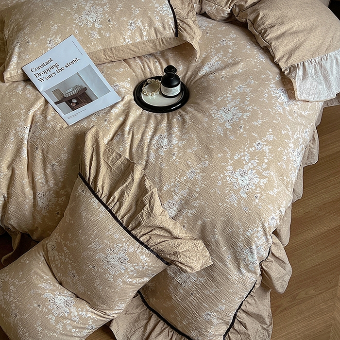 91家纺网 家纺一手货源 找家纺 春光里 2025新款高克重亚麻皱皱纱四件套 浮光