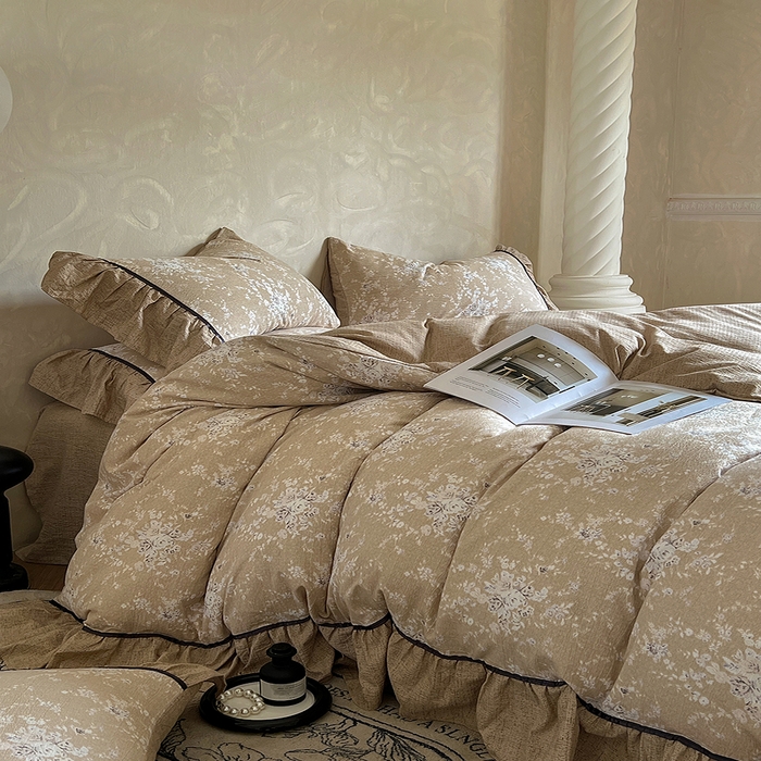 91家纺网 家纺一手货源 找家纺 春光里 2025新款高克重亚麻皱皱纱四件套 浮光