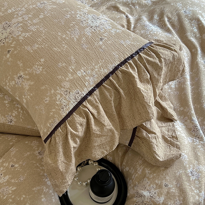 91家纺网 家纺一手货源 找家纺 春光里 2025新款高克重亚麻皱皱纱四件套 浮光