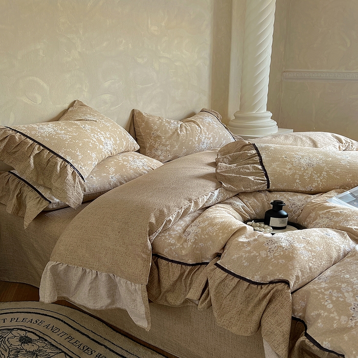 91家纺网 家纺一手货源 找家纺 春光里 2025新款高克重亚麻皱皱纱四件套 浮光