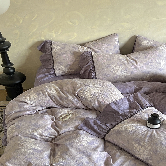 91家纺网 家纺一手货源 找家纺 春光里 2025新款高克重亚麻皱皱纱四件套 琉璃