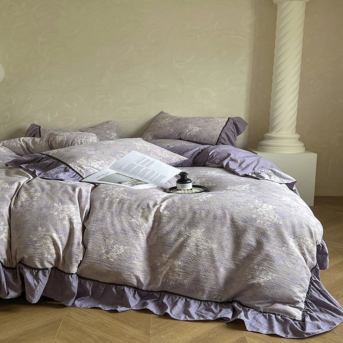 91家纺网 家纺一手货源 找家纺 春光里 2025新款高克重亚麻皱皱纱四件套 琉璃