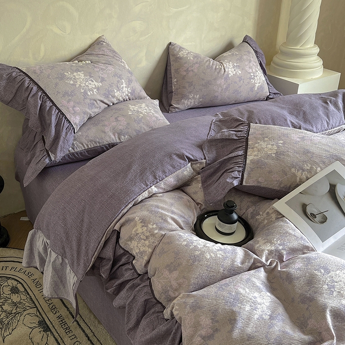 91家纺网 家纺一手货源 找家纺 春光里 2025新款高克重亚麻皱皱纱四件套 琉璃