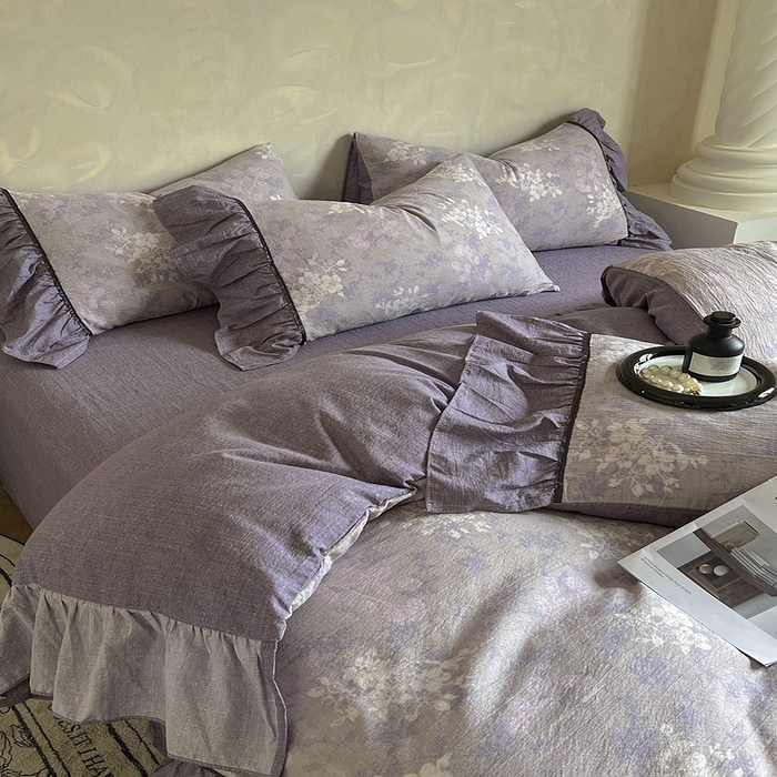 91家纺网 家纺一手货源 找家纺 春光里 2025新款高克重亚麻皱皱纱四件套 琉璃