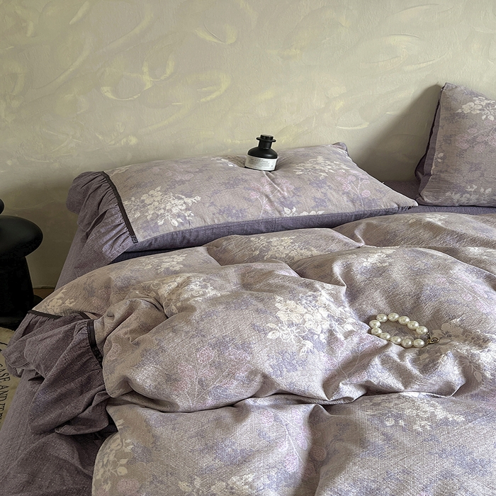 91家纺网 家纺一手货源 找家纺 春光里 2025新款高克重亚麻皱皱纱四件套 琉璃