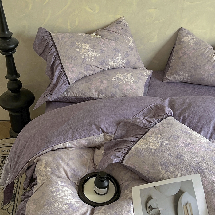 91家纺网 家纺一手货源 找家纺 春光里 2025新款高克重亚麻皱皱纱四件套 琉璃