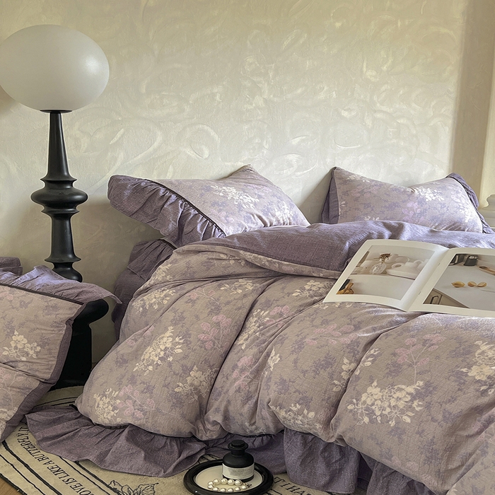 91家纺网 家纺一手货源 找家纺 春光里 2025新款高克重亚麻皱皱纱四件套 琉璃