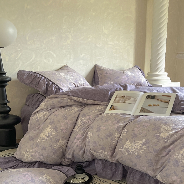 91家纺网 家纺一手货源 找家纺 春光里 2025新款高克重亚麻皱皱纱四件套 琉璃