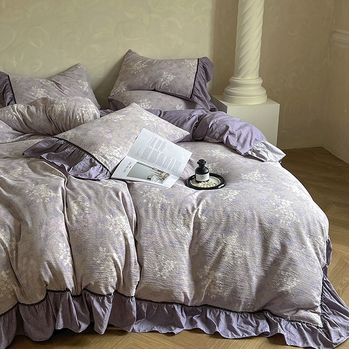 91家纺网 家纺一手货源 找家纺 春光里 2025新款高克重亚麻皱皱纱四件套 琉璃