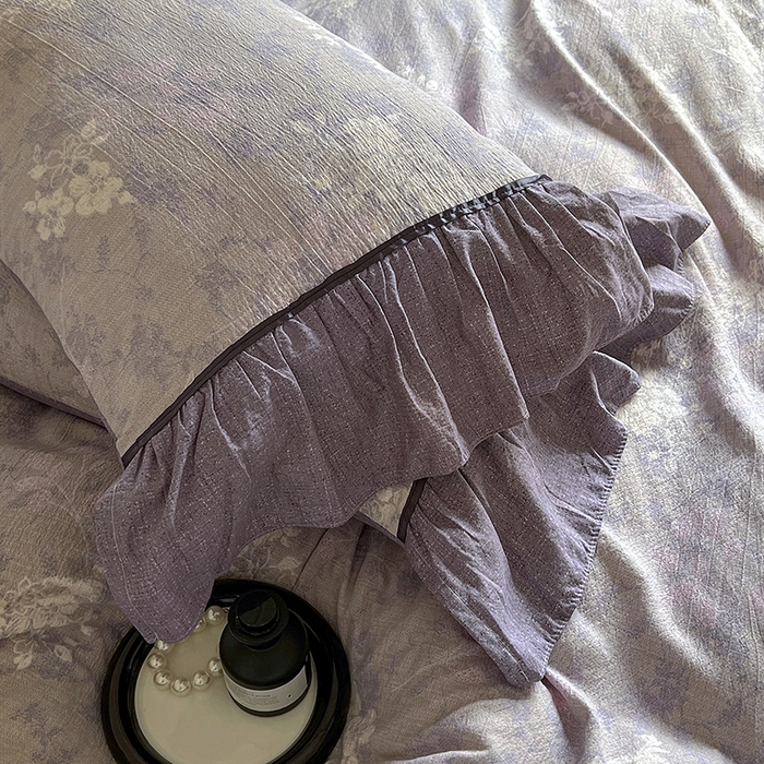 91家纺网 家纺一手货源 找家纺 春光里 2025新款高克重亚麻皱皱纱四件套 琉璃