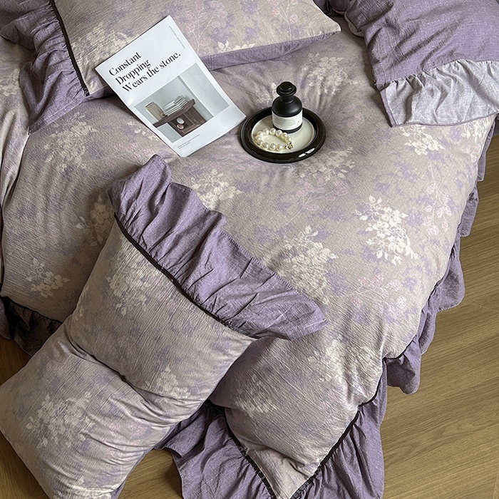 91家纺网 家纺一手货源 找家纺 春光里 2025新款高克重亚麻皱皱纱四件套 琉璃