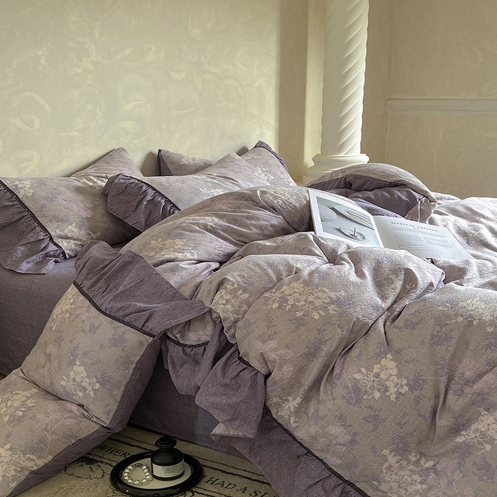 91家纺网 家纺一手货源 找家纺 春光里 2025新款高克重亚麻皱皱纱四件套 琉璃