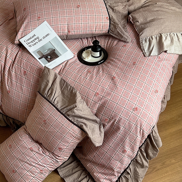 91家纺网 家纺一手货源 找家纺 春光里 2025新款高克重亚麻皱皱纱四件套 落日玫瑰