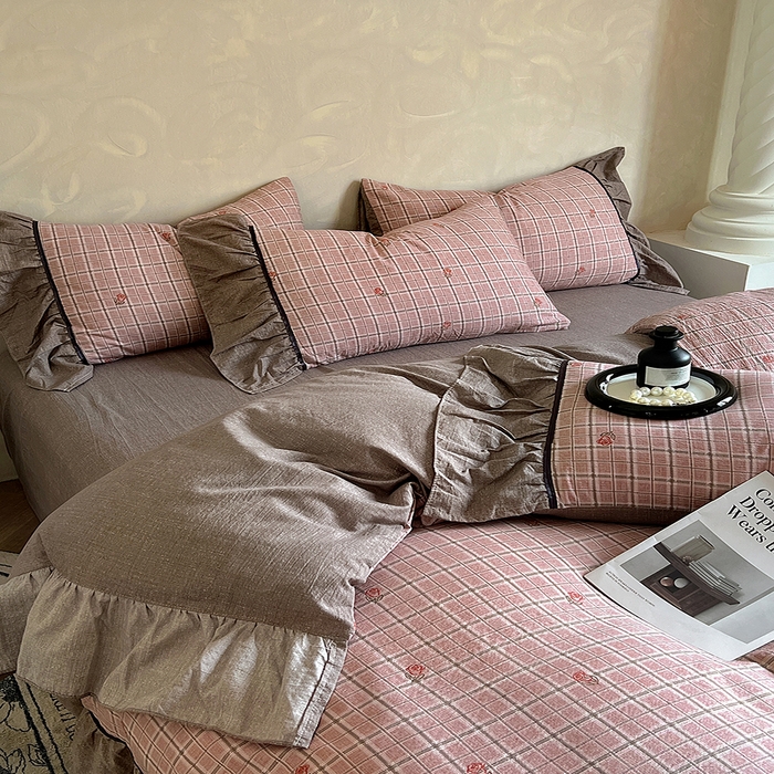 91家纺网 家纺一手货源 找家纺 春光里 2025新款高克重亚麻皱皱纱四件套 落日玫瑰