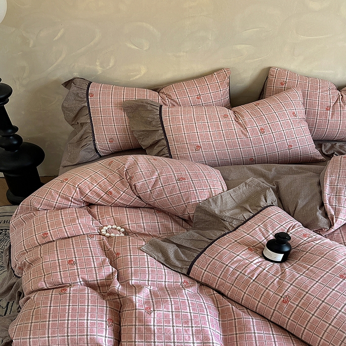 91家纺网 家纺一手货源 找家纺 春光里 2025新款高克重亚麻皱皱纱四件套 落日玫瑰