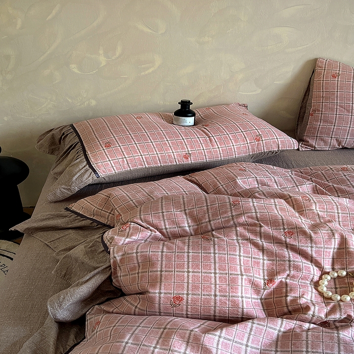 91家纺网 家纺一手货源 找家纺 春光里 2025新款高克重亚麻皱皱纱四件套 落日玫瑰