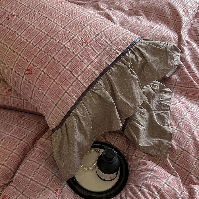 91家纺网 家纺一手货源 找家纺 春光里 2025新款高克重亚麻皱皱纱四件套 落日玫瑰