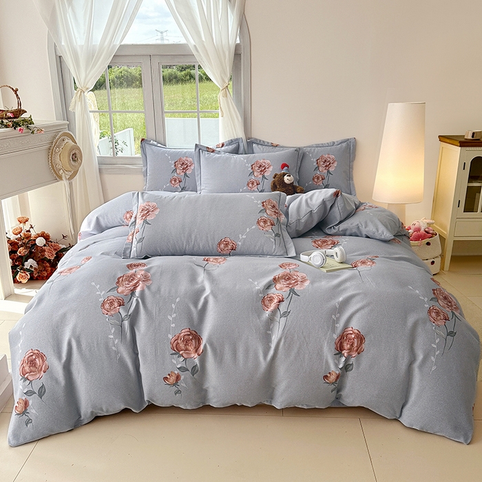 91家纺网 家纺一手货源 找家纺 家贝爱 2024新款纯棉加厚生态磨毛四件套芙蓉花语