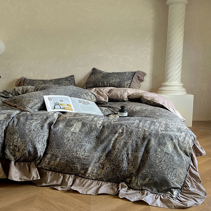 91家纺网 家纺一手货源 找家纺 春光里 2025新款高克重亚麻皱皱纱四件套 秘境