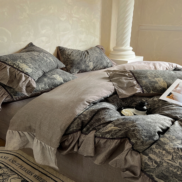 91家纺网 家纺一手货源 找家纺 春光里 2025新款高克重亚麻皱皱纱四件套 秘境