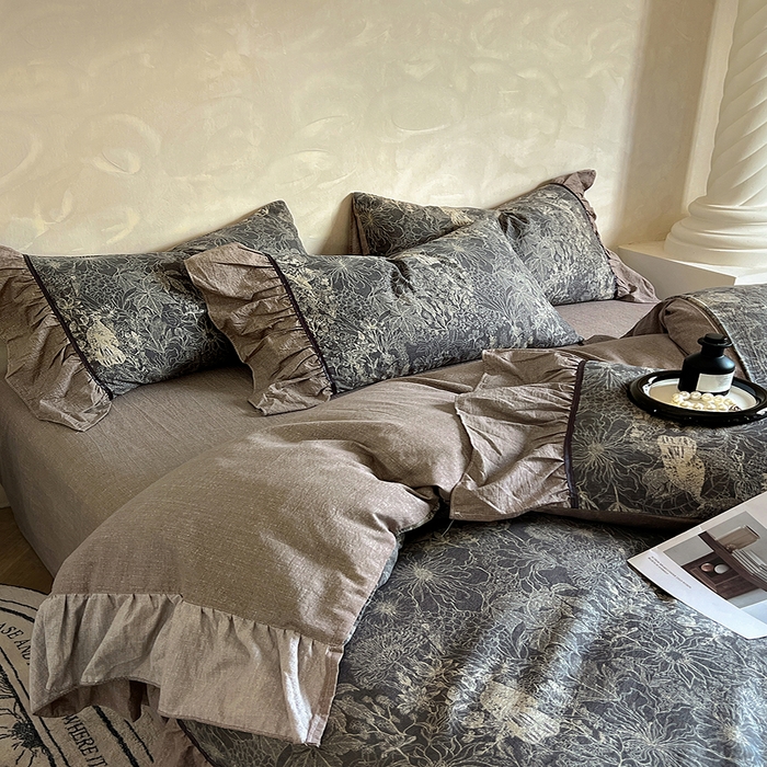 91家纺网 家纺一手货源 找家纺 春光里 2025新款高克重亚麻皱皱纱四件套 秘境