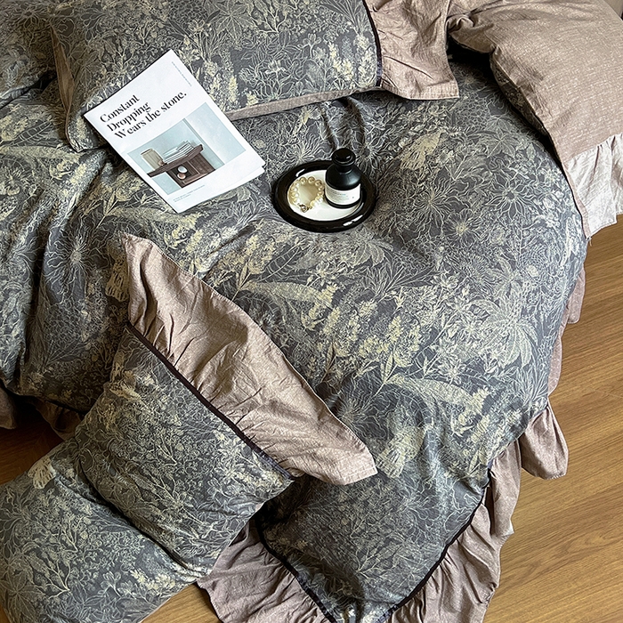 91家纺网 家纺一手货源 找家纺 春光里 2025新款高克重亚麻皱皱纱四件套 秘境