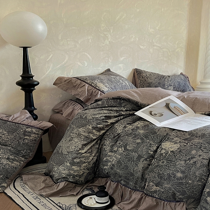 91家纺网 家纺一手货源 找家纺 春光里 2025新款高克重亚麻皱皱纱四件套 秘境