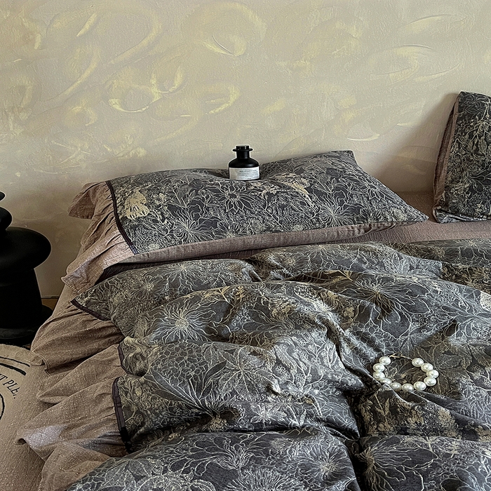 91家纺网 家纺一手货源 找家纺 春光里 2025新款高克重亚麻皱皱纱四件套 秘境