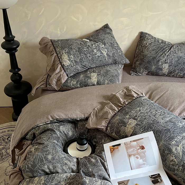 91家纺网 家纺一手货源 找家纺 春光里 2025新款高克重亚麻皱皱纱四件套 秘境