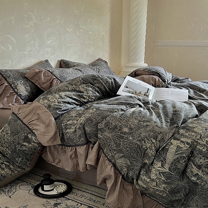 91家纺网 家纺一手货源 找家纺 春光里 2025新款高克重亚麻皱皱纱四件套 秘境