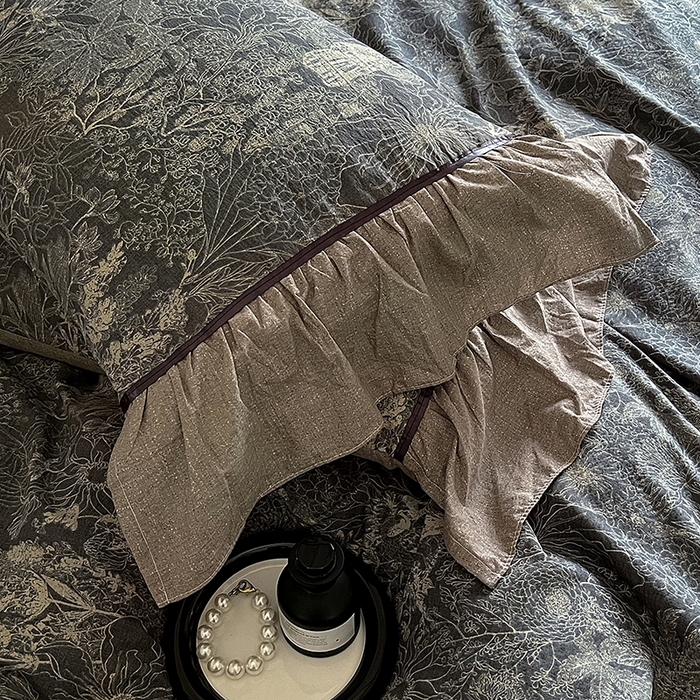 91家纺网 家纺一手货源 找家纺 春光里 2025新款高克重亚麻皱皱纱四件套 秘境