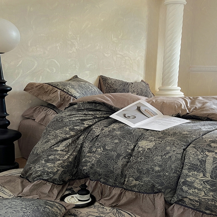 91家纺网 家纺一手货源 找家纺 春光里 2025新款高克重亚麻皱皱纱四件套 秘境