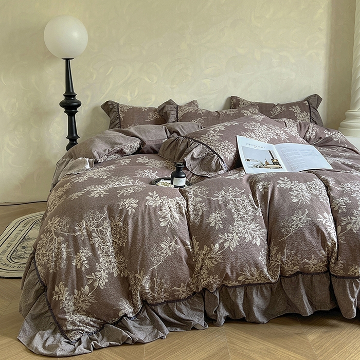 91家纺网 家纺一手货源 找家纺 春光里 2025新款高克重亚麻皱皱纱四件套 暮色