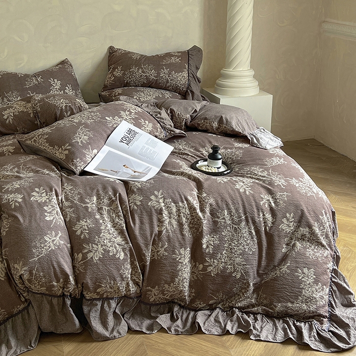 91家纺网 家纺一手货源 找家纺 春光里 2025新款高克重亚麻皱皱纱四件套 暮色