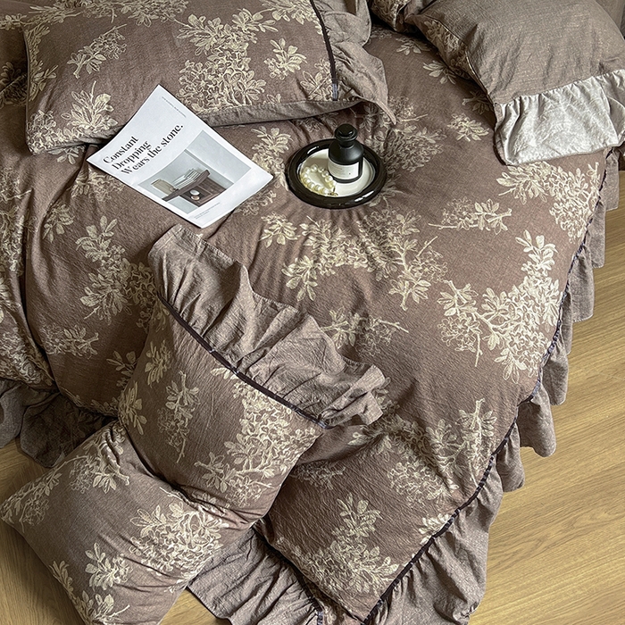 91家纺网 家纺一手货源 找家纺 春光里 2025新款高克重亚麻皱皱纱四件套 暮色