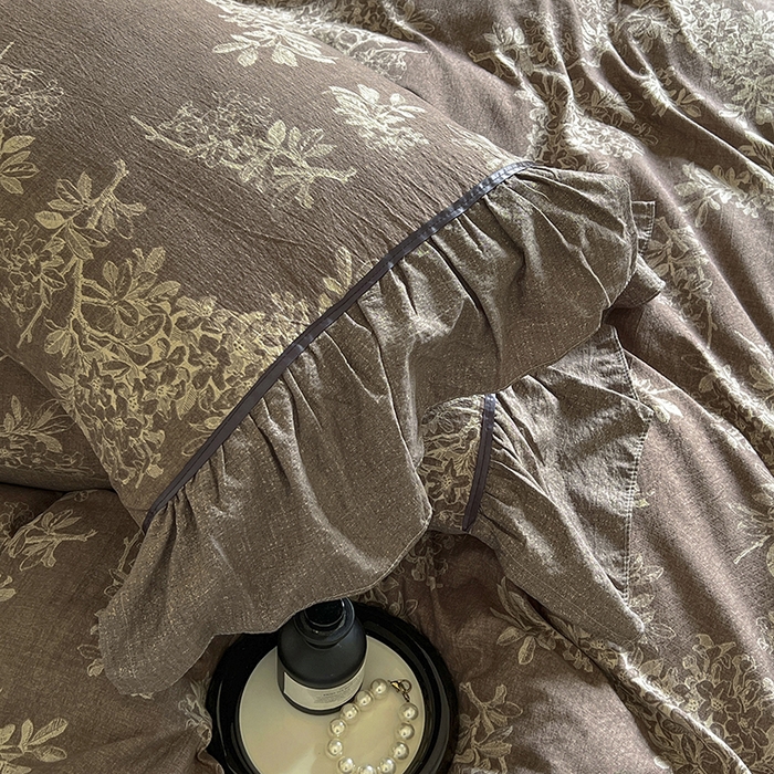 91家纺网 家纺一手货源 找家纺 春光里 2025新款高克重亚麻皱皱纱四件套 暮色